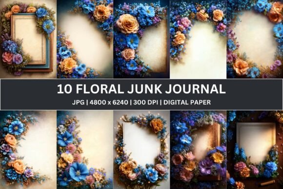 Download 10 Orange Blue Floral Junk Journal - Orange Collection